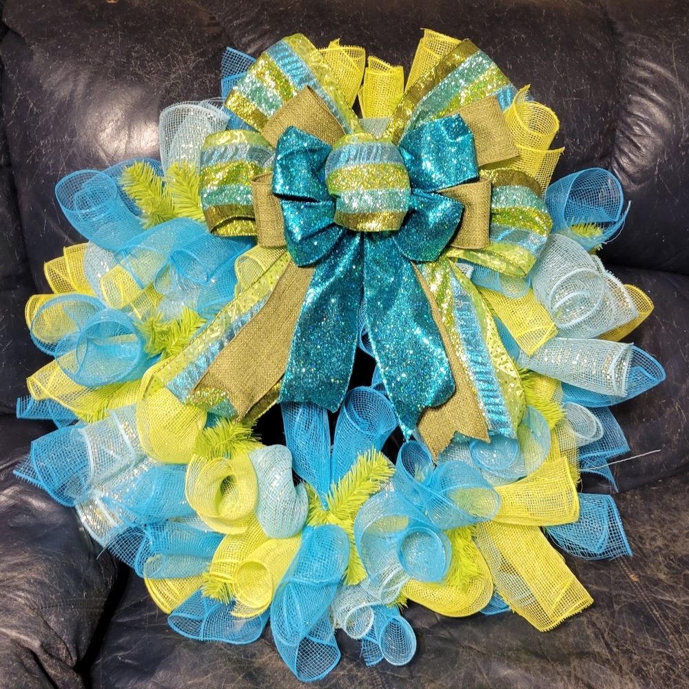 Teal and neon green wreath